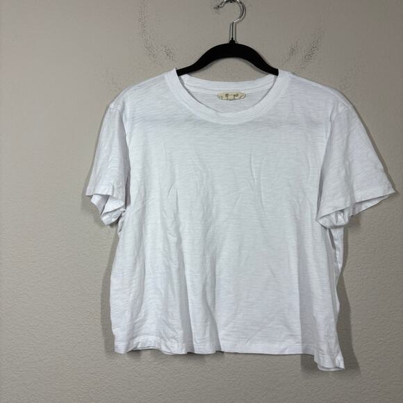 Madewell Medium Crew Neck White Pima Cotton Peru Boxy Crop Tee in Soft Slub - Picture 2 of 9